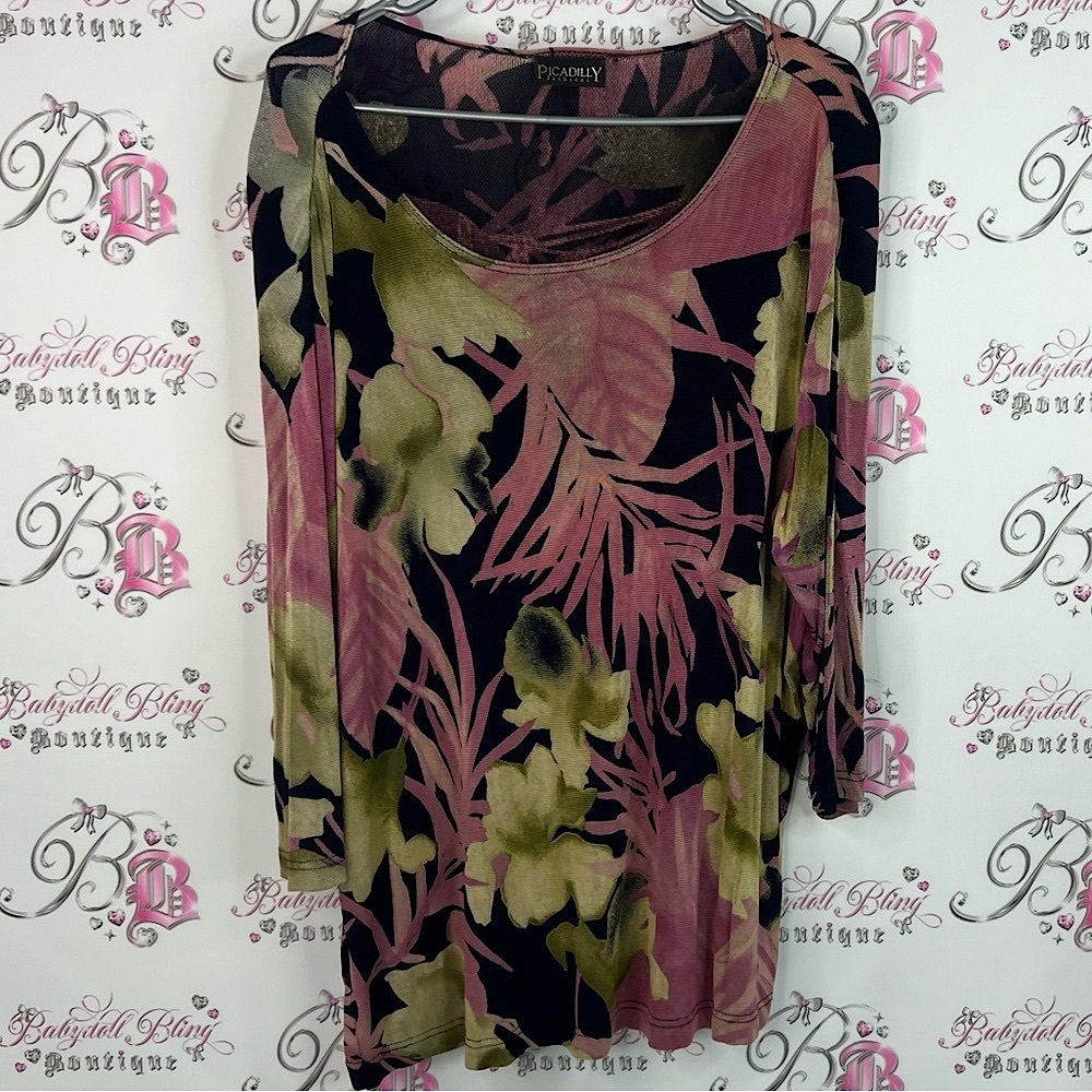 Picadilly long sleeve shirt flower Fashion Women's Floral Blouse Pink and Green